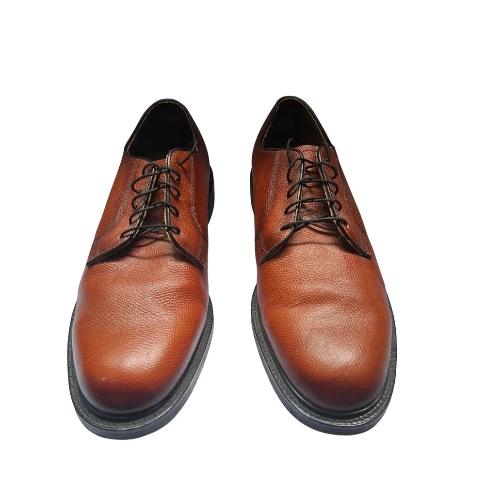 Mens Pebble Grain Leather Plain Toe Derby Dress Shoes Brown Made in USA 12